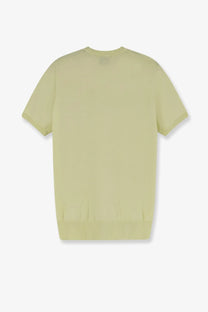 Alpha-Studio men’s pale green cotton short-sleeved knit top with ribbed crew neckline and hem