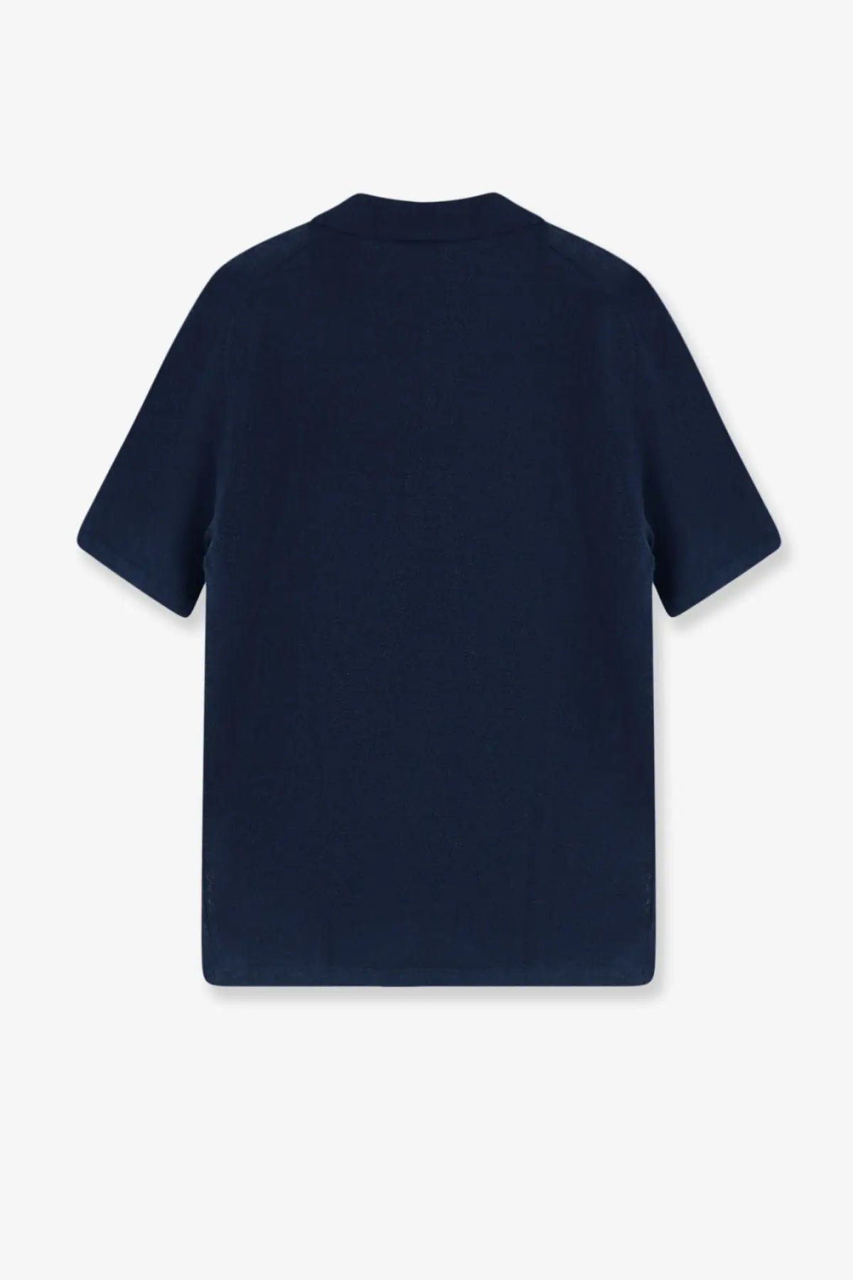 Alpha-Studio men’s navy blue short-sleeved linen and cotton blend polo shirt with simple crew neck design