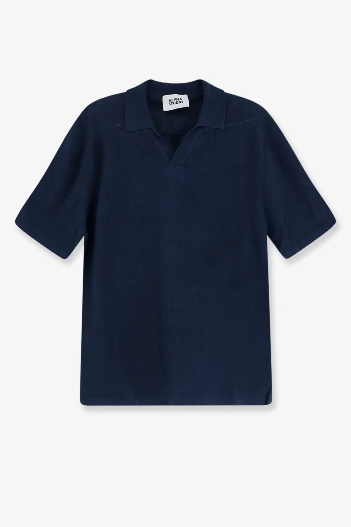Alpha-Studio men’s navy blue short-sleeved polo shirt with classic collar made of linen and cotton blend