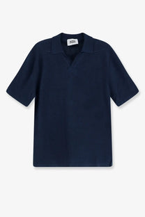 Alpha-Studio men’s navy blue short-sleeved polo shirt with classic collar made of linen and cotton blend
