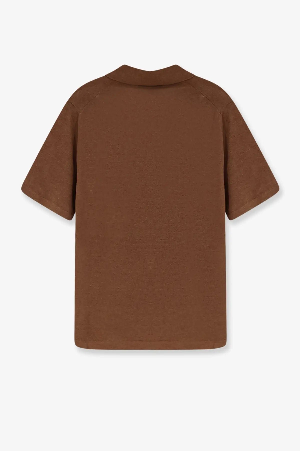 Alpha-studio men’s brown polo shirt with classic collar made from linen and cotton blend featuring subtle texture