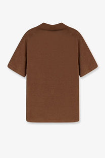 Alpha-studio men’s brown polo shirt with classic collar made from linen and cotton blend featuring subtle texture