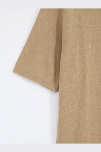 Beige knitted short-sleeved alpha-studio polo shirt made from linen and cotton blend with ribbed cuffs