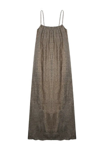 Alysi women’s abito lungo pois brown long shimmering taupe dress with subtle textured pattern and delicate straps