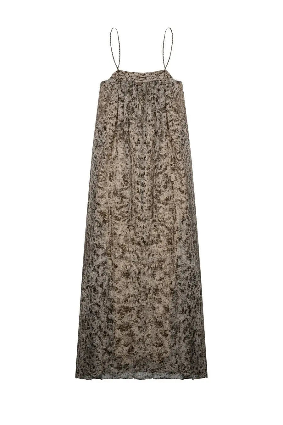 Alysi women’s abito lungo pois brown flowing metallic bronze maxi dress with textured pattern and spaghetti straps