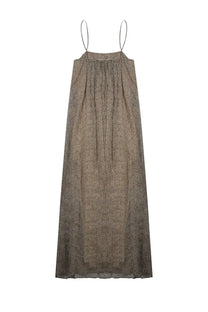 Alysi women’s abito lungo pois brown flowing metallic bronze maxi dress with textured pattern and spaghetti straps