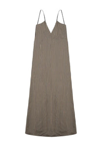 Alysi women’s abito sottoveste righe beige long sleeveless dress with thin straps and vertical brown and black stripes