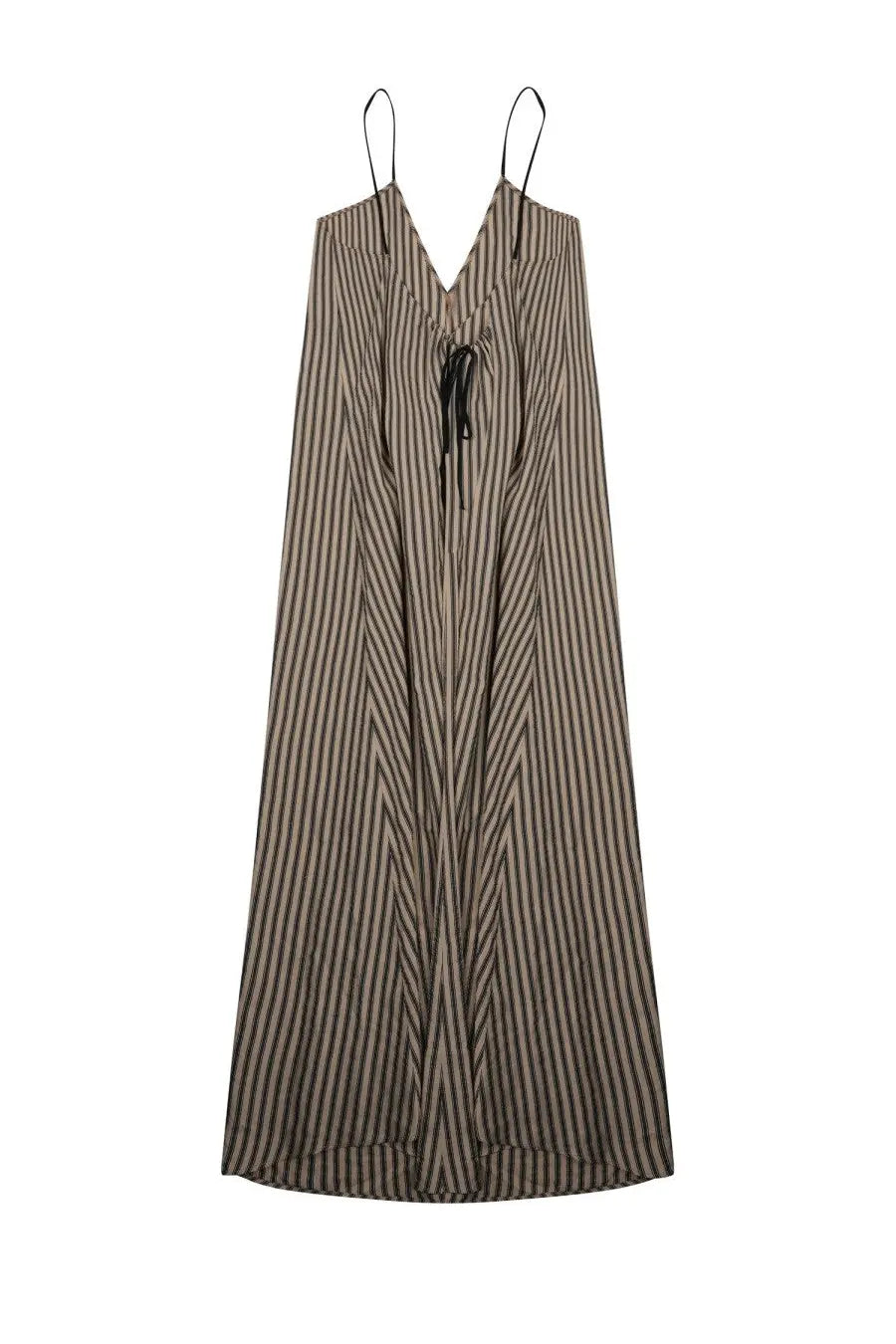 Alysi women’s abito sottoveste righe beige flowing sleeveless maxi dress with black straps and chevron stripe pattern