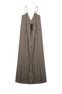 Alysi women’s abito sottoveste righe beige flowing sleeveless maxi dress with black straps and chevron stripe pattern