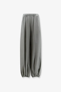 Alyci women’s gray satin wide-leg trousers with elastic waistband and cuffed hems in silk material