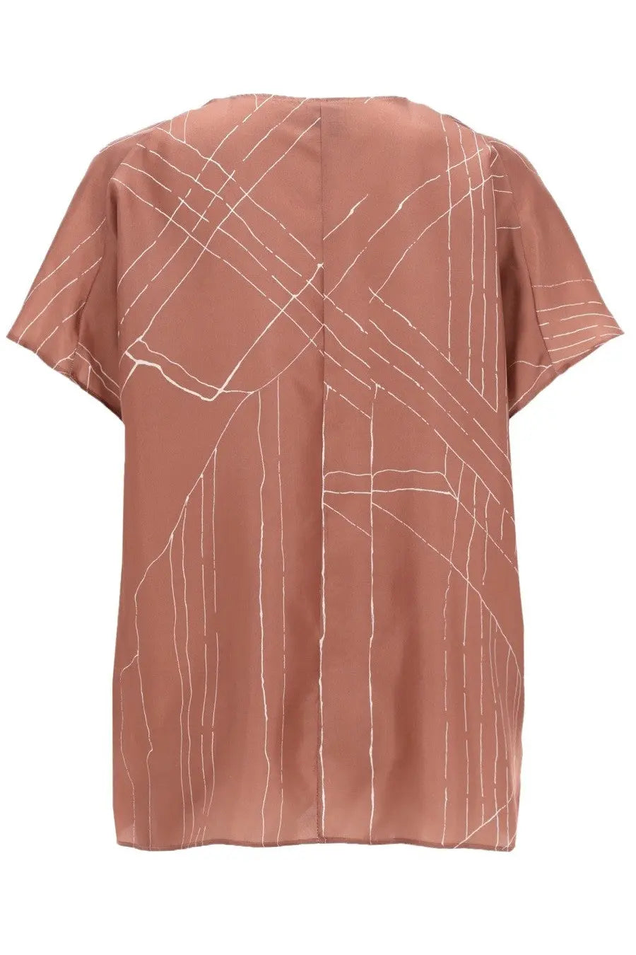 Alysi women’s blusa foundation beige soft rust-colored blouse with flowing lightweight fabric and abstract white lines pattern