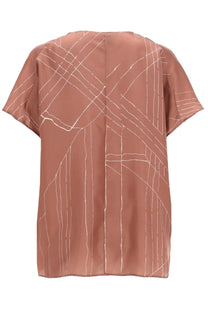 Alysi women’s blusa foundation beige soft rust-colored blouse with flowing lightweight fabric and abstract white lines pattern