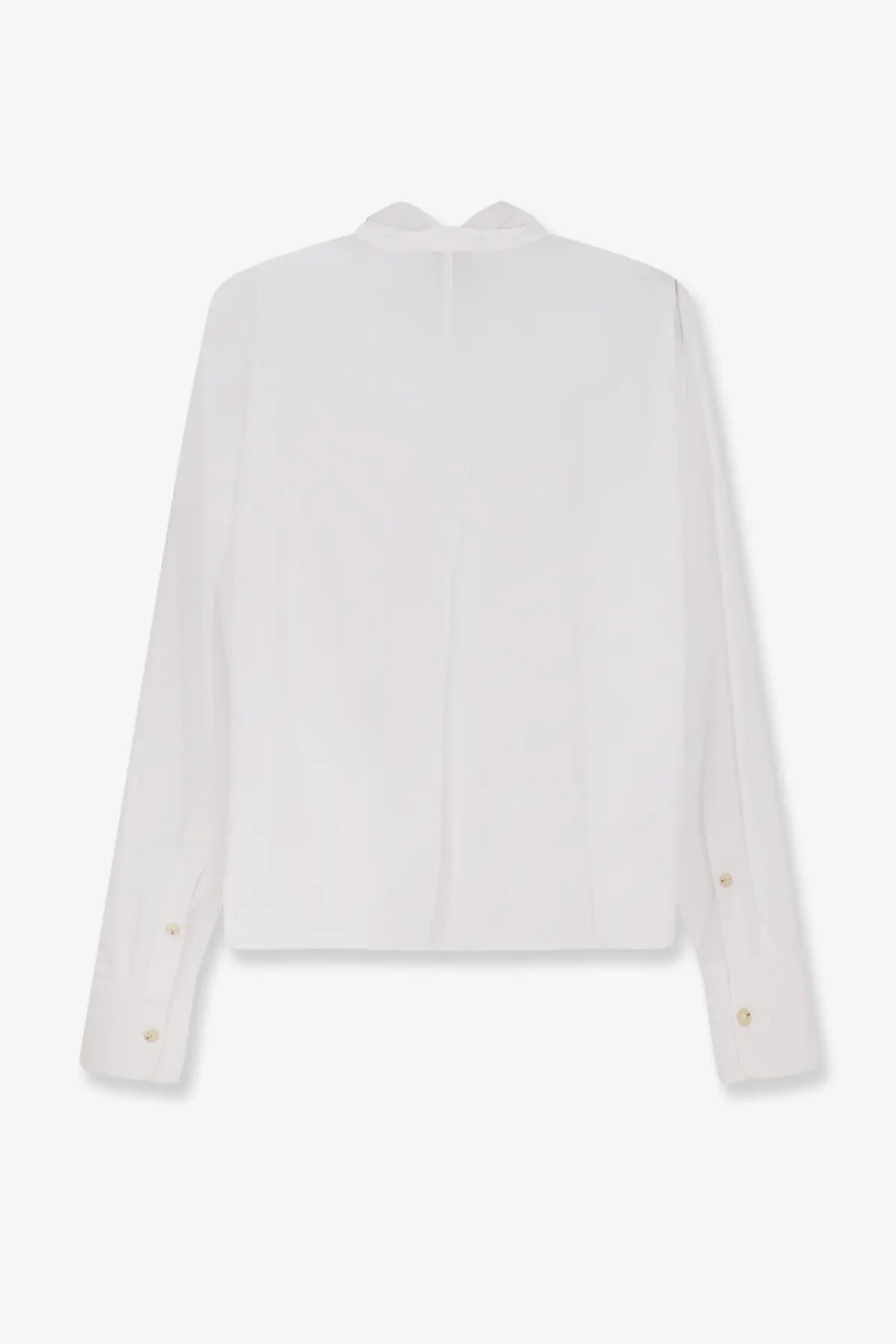 Alysi women’s white cotton shirt with a crisp silk blouse look and elegant softly draped sleeves