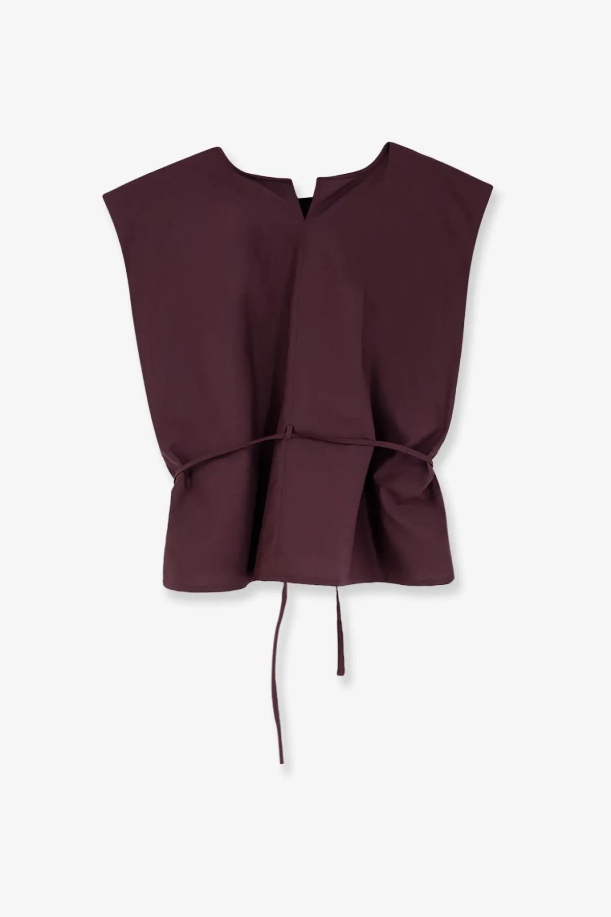 Alysi women’s cotton top in maroon with a sleeveless relaxed fit and self-tie belt at the waist