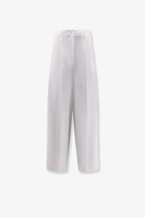 Alysi women’s white cotton high-waisted wide-leg trousers with smooth flowing fabric and subtle front pleats