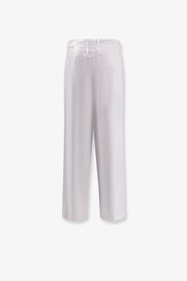 Alysi women’s white cotton wide-leg trousers with a drawstring waistband for comfortable casual wear