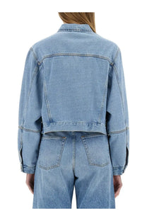 Light-wash denim cropped jacket with classic stitching and patch pockets from alysi womens denim jacket blue collection