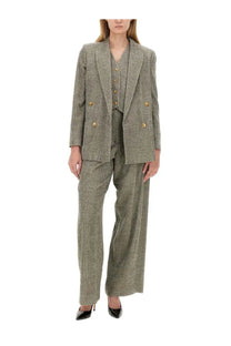 Alysi women’s double breasted jacket grey in olive green tweed with gold tone buttons tailored blazer design