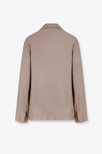 Alysi women’s beige double breasted silk blazer with sleek minimalist design and smooth fabric