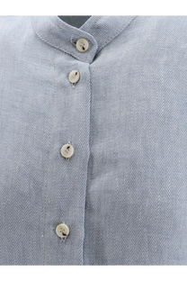 Light blue textured cotton alysi women’s élavé linen shirt with cream-colored buttons front view