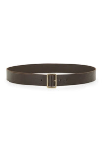 Alysi women’s dark brown leather belt with a gold-toned rectangular buckle for stylish waist cinching