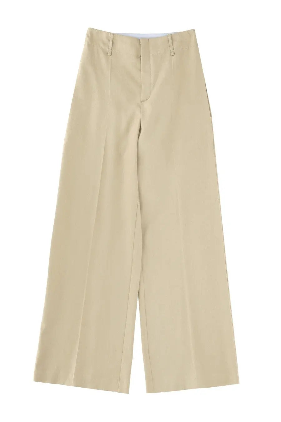 Beige high-waisted wide-leg alysi women linen blend tailored pants with sleek design and subtle pleats