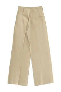 Beige wide-leg alysi women’s linen blend tailored pants with clean design and subtle back pleats shown from the back