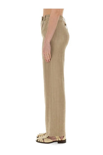 Beige alysi women’s linen wide-leg pants with a relaxed fit and subtle vertical ribbing
