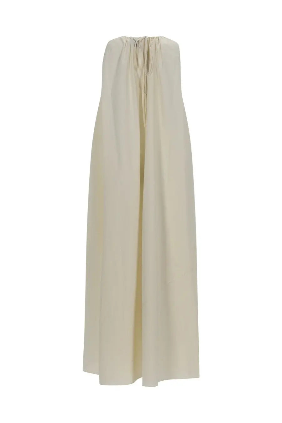 Alysi women’s long cotton dress white cream-colored flowing maxi dress with gathered neckline and relaxed silhouette