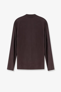 Alysi women’s loose silk blazer choco in dark brown with long sleeves and subtle vertical seam detail