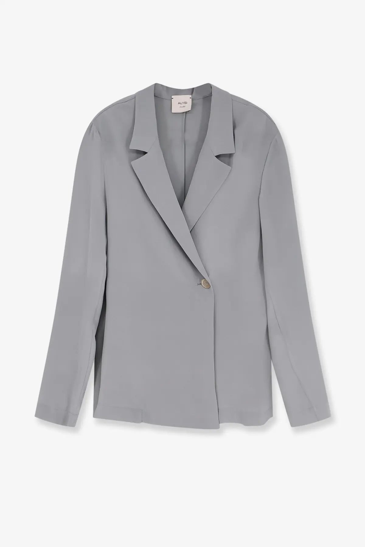 Alysi women’s loose silk blazer grey in light gray with single button closure and structured lapels