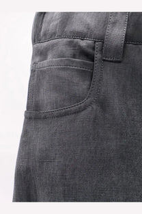 Alysi women’s dark gray lyocell and cotton trousers with classic front pocket and subtle texture