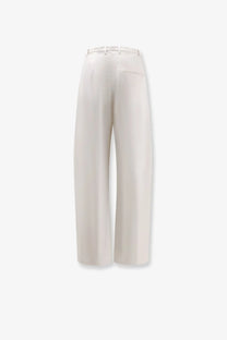 Cream-colored alysi women’s lyocell and linen wide-leg trousers with tailored fit and subtle stitching details