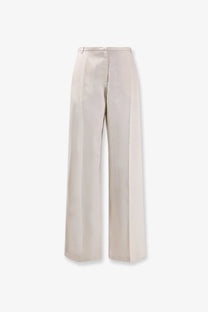 Cream-colored alysi women’s wide-leg trousers in lyocell and linen with smooth satin-like fabric and minimalist design