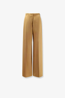 Tan wide-leg alysi womens trousers in lyocell and linen with tailored fit and subtle creases for polished wear