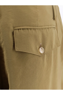 Alysi women’s khaki modal trousers with a buttoned flap pocket and subtle texture on the back side
