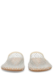 Alysi women’s mule shoe silver silver mesh espadrille mules with woven texture and beige rubber soles