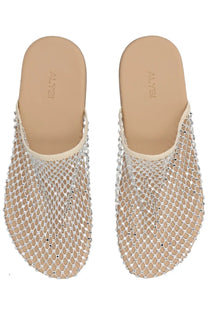 Alyis women’s silver mesh mules with delicate sparkling design and beige insole for stylish wear