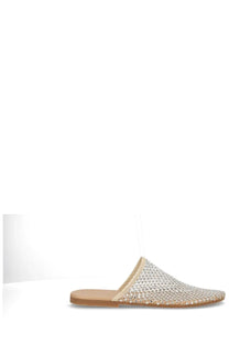 Alysi women’s silver mesh mule slip-on sandal with tan leather insole and sole for casual wear