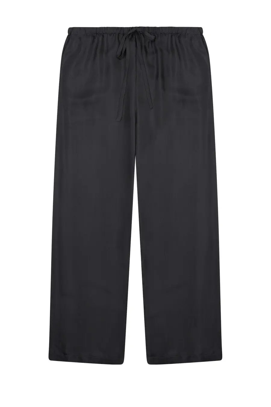 Alyis womens black satin wide-leg pants with drawstring waistband offering comfortable stylish fit
