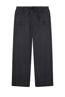 Alyis womens black satin wide-leg pants with drawstring waistband offering comfortable stylish fit