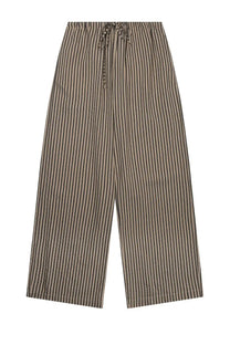 Alysi women’s pantalone ampio righe beige wide-leg trousers with vertical black and beige stripes and drawstring waistband