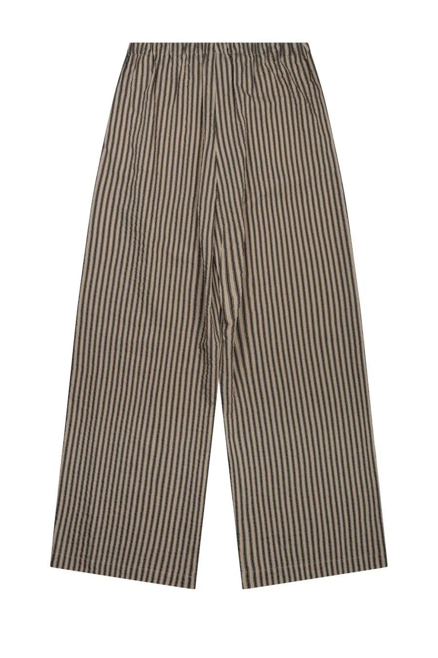 Alysi women’s pantalone ampio righe beige wide-leg trousers with vertical black and beige stripes in soft cotton blend fabric