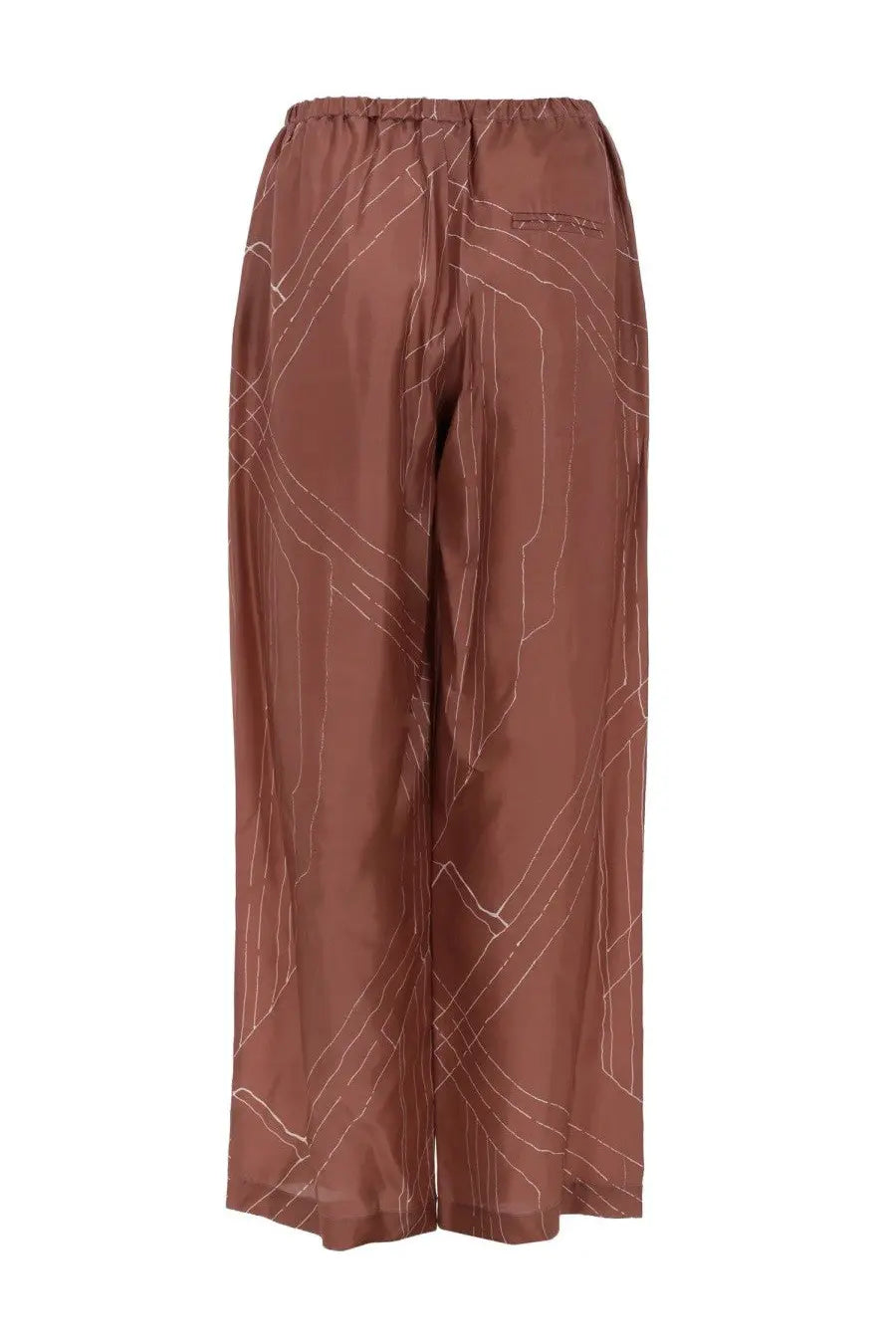 Alysi women’s pantalone in seta brown wide-leg trousers with a subtle white geometric pattern