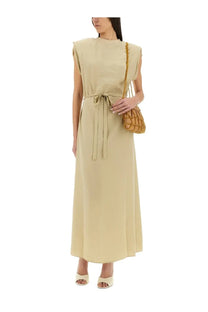 Alysi women’s beige sleeveless maxi dress with tied waistband and soft flowing fabric perfect for elegant occasions