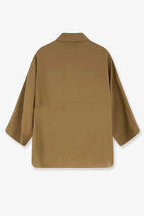 Alysi women’s peach touch shirt oversized tan blazer with relaxed fit and three-quarter length sleeves