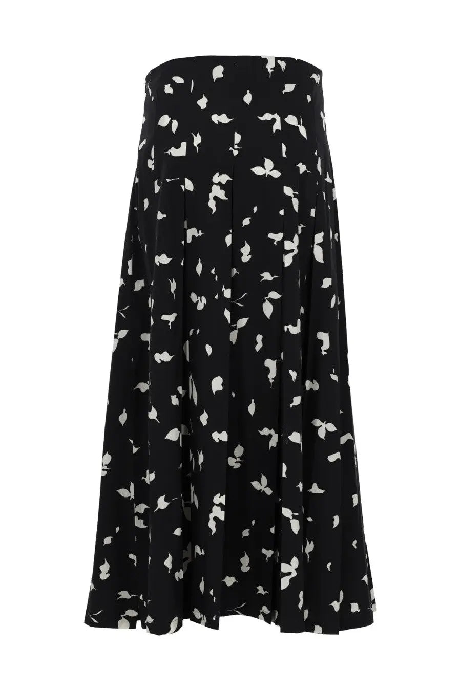 Alysi women’s black pleated midi skirt with delicate white leaf pattern perfect for casual and office wear