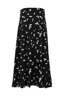 Alysi women’s black pleated midi skirt with delicate white leaf pattern perfect for casual and office wear