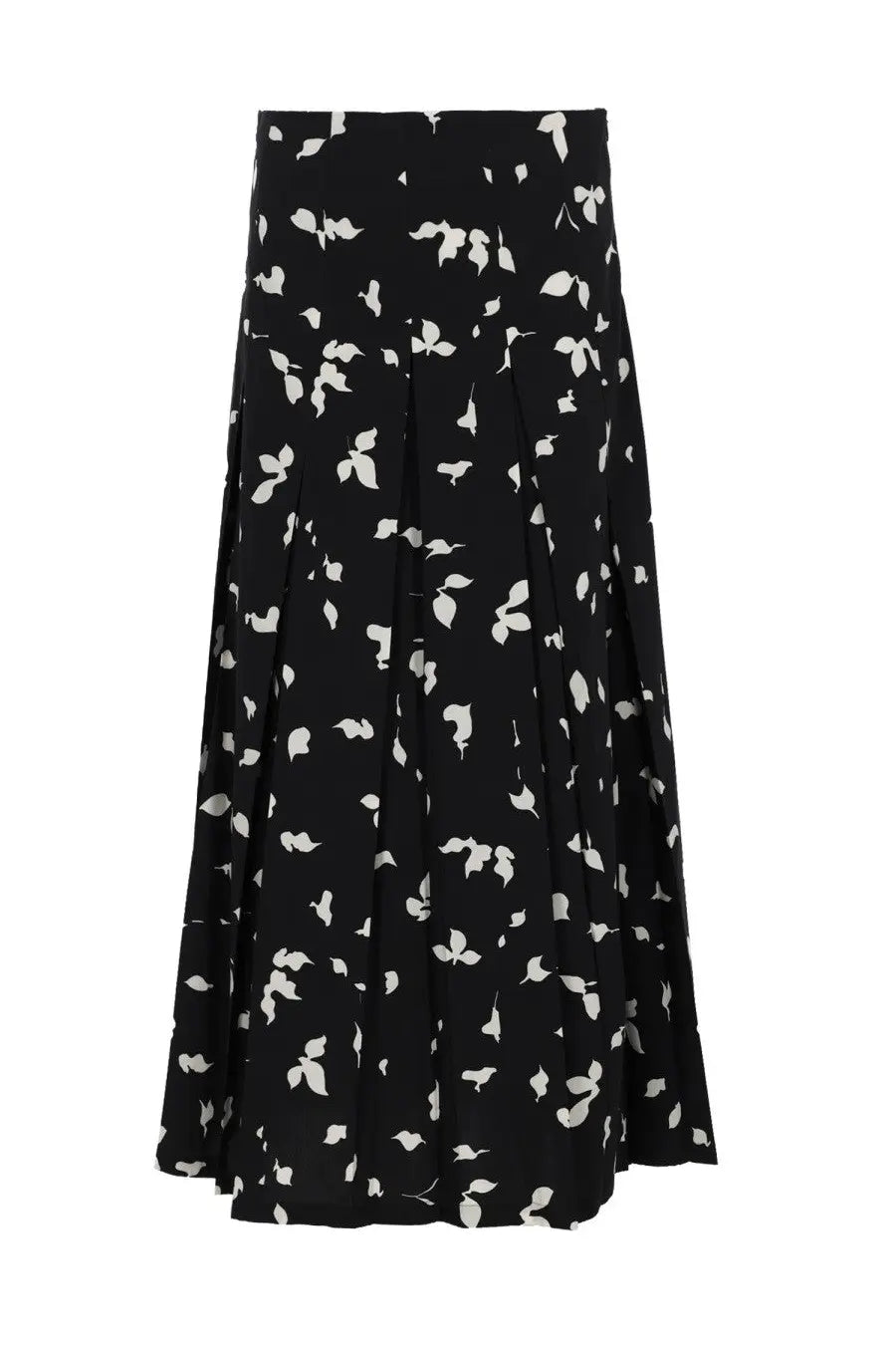 Alysi women’s black pleated midi skirt with delicate white leaf print perfect for casual or office wear