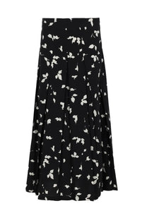 Alysi women’s black pleated midi skirt with delicate white leaf print perfect for casual or office wear